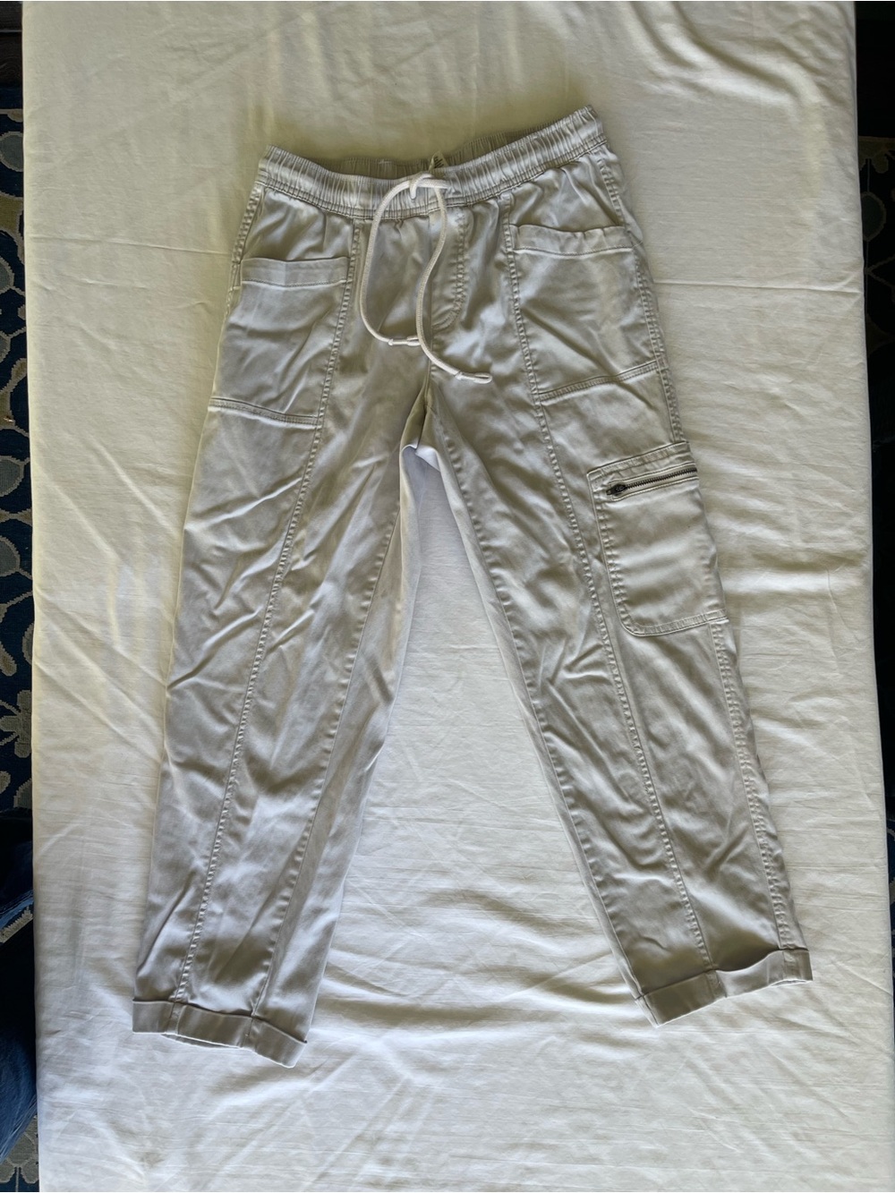 Light Gray Women's Drawstring Cargo Capris